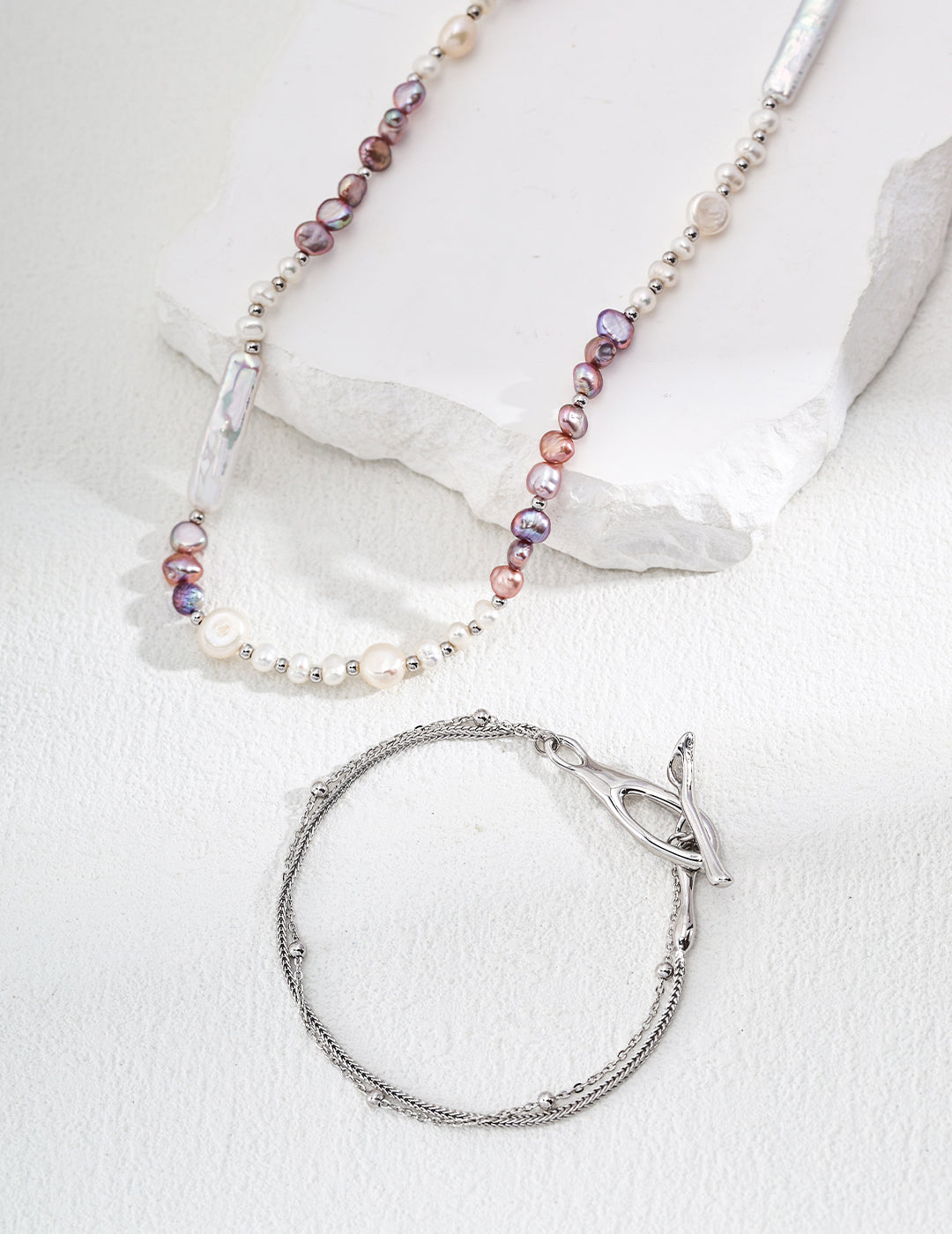 Aurora Glow 925 Sterling Silver Natural Pearl Necklace