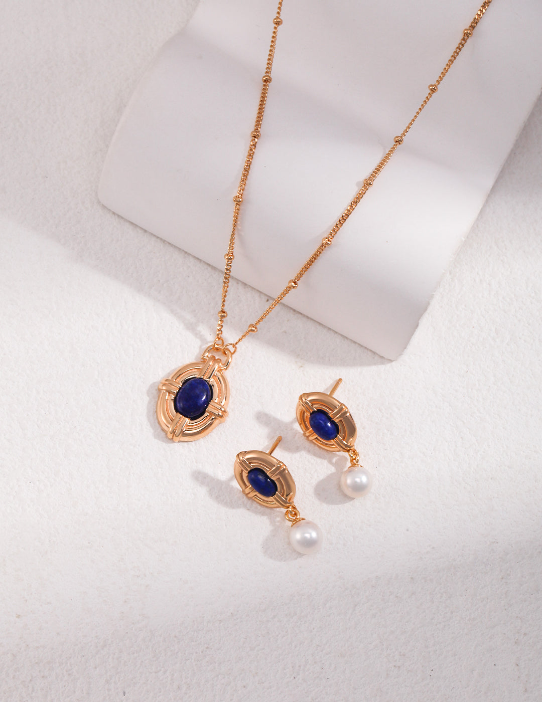 Regal Grace 925 Sterling Silver Lapis Lazuli & Pearl Jewelry Set