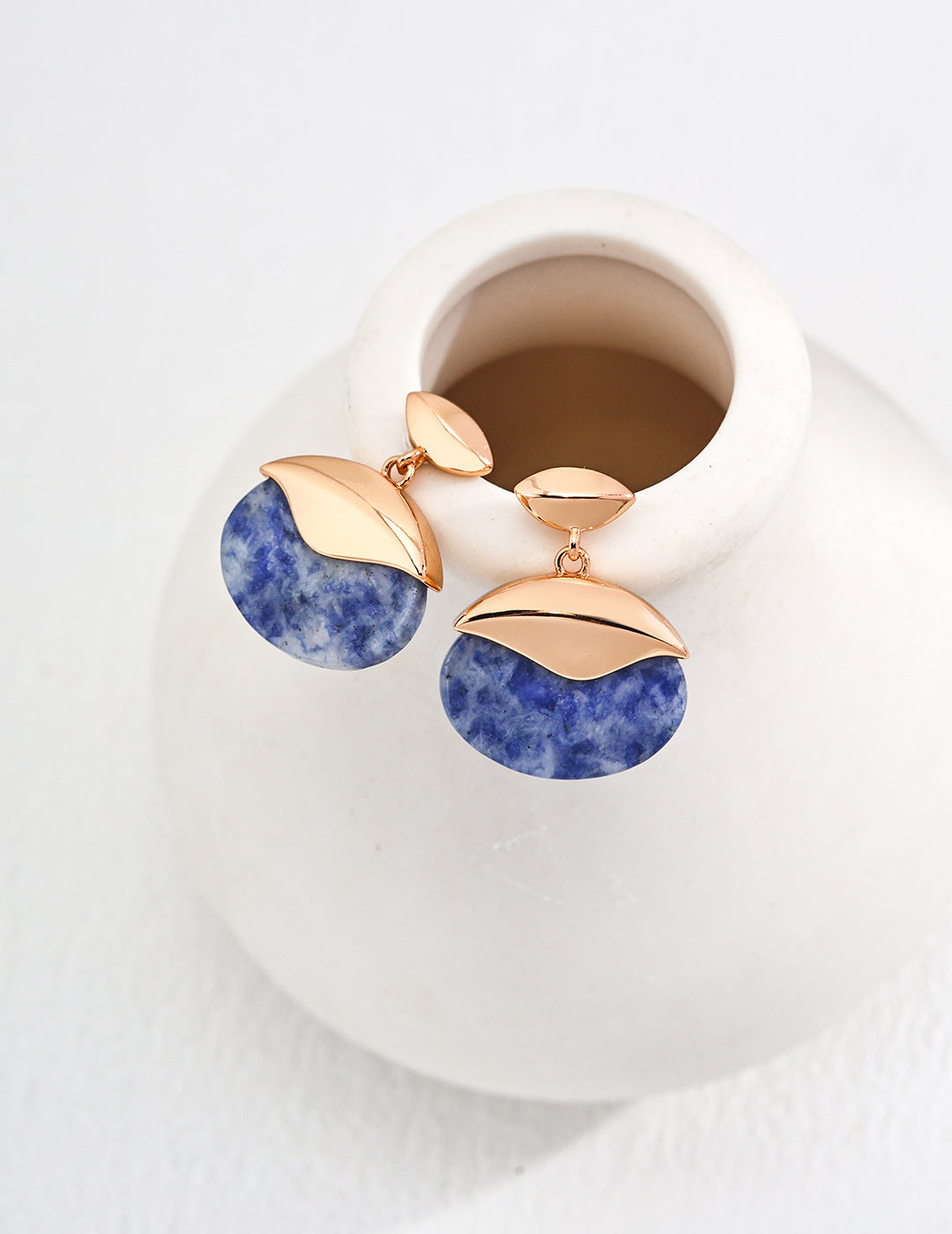 Ocean Eclipse Earrings – 925 Silver with Blue Spot Jasper, Asymmetric Design