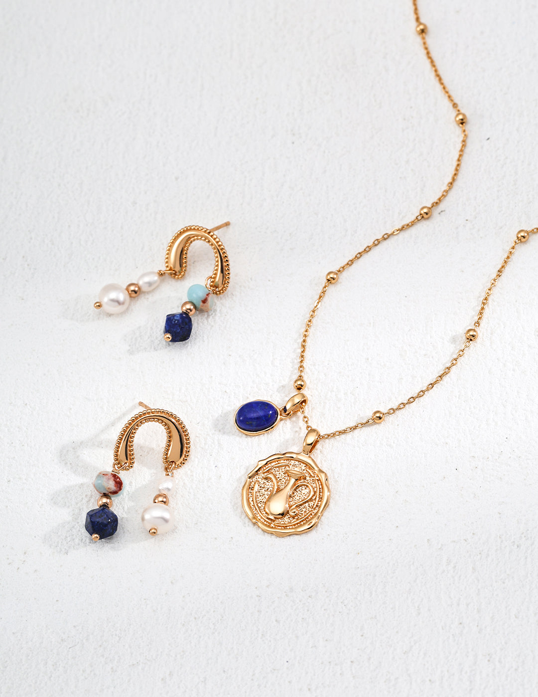 Sierra Drop Earrings – 925 Silver with Pearl, Lapis Lazuli & Shoushan Stone
