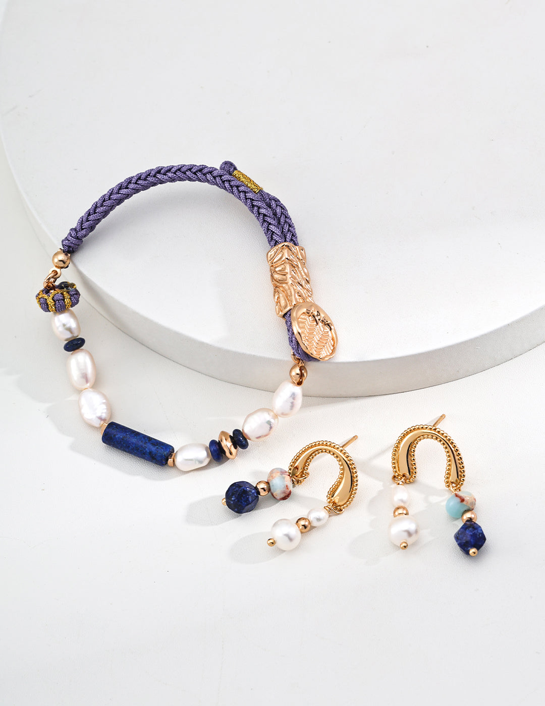 Sierra Drop Earrings – 925 Silver with Pearl, Lapis Lazuli & Shoushan Stone