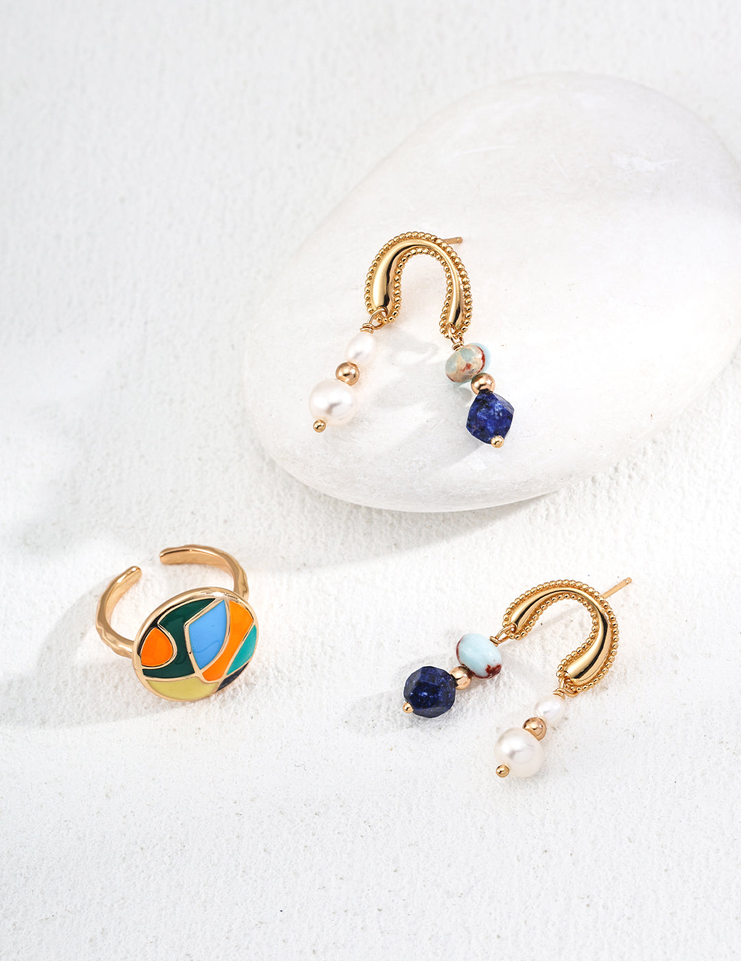 Sierra Drop Earrings – 925 Silver with Pearl, Lapis Lazuli & Shoushan Stone