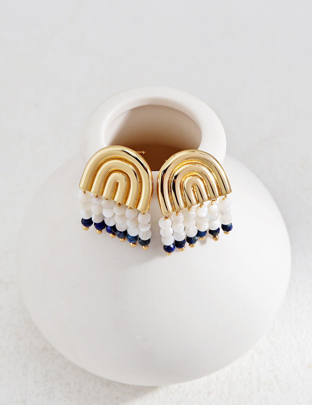 Dunes Dance 925 Silver Earrings – Mother-of-Pearl & Lapis Lazuli Fan Drops