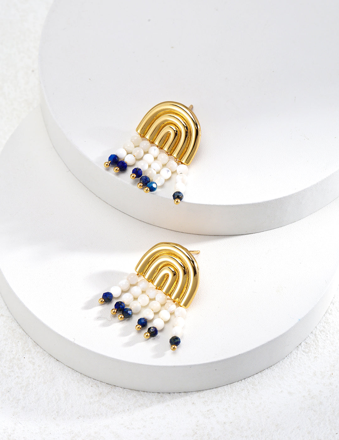 Dunes Dance 925 Silver Earrings – Mother-of-Pearl & Lapis Lazuli Fan Drops