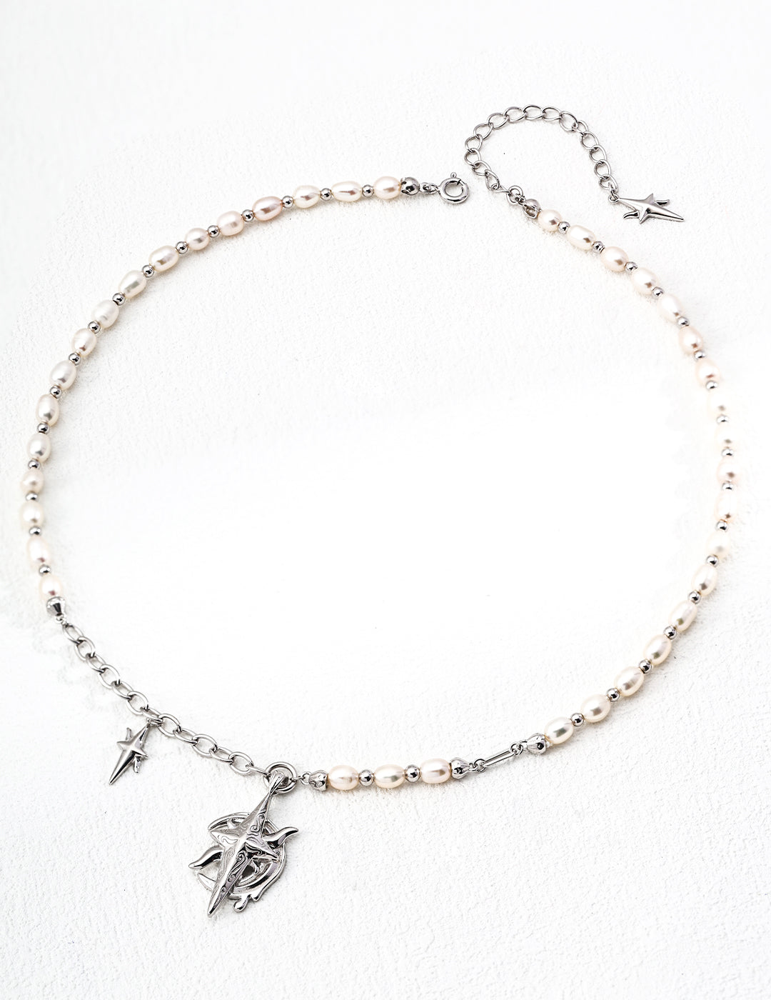 Celestial Prophecy Jewelry Set – 925 Silver Pearl Necklace & Earrings