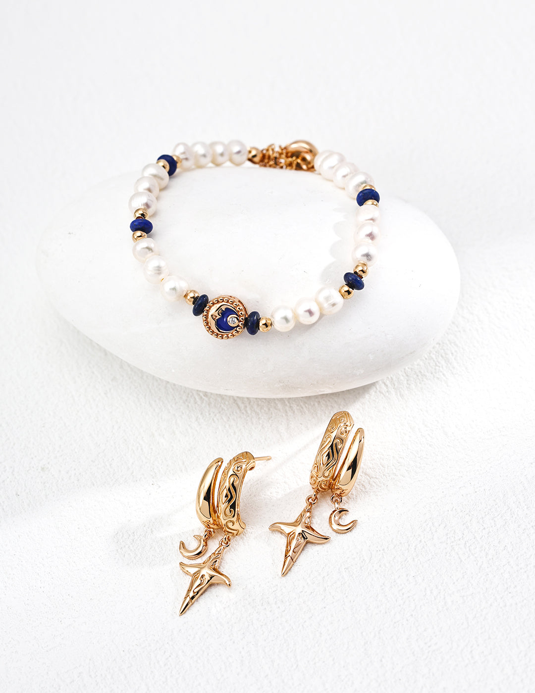 Celestial Prophecy Jewelry Set – 925 Silver Pearl Necklace & Earrings
