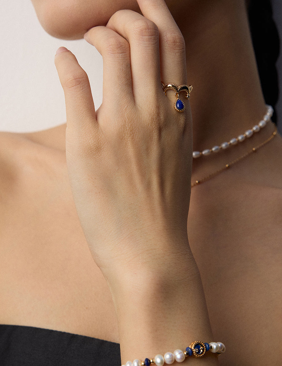 Vintage Elegance S925 Silver Lapis Lazuli & Zircon Open Ring
