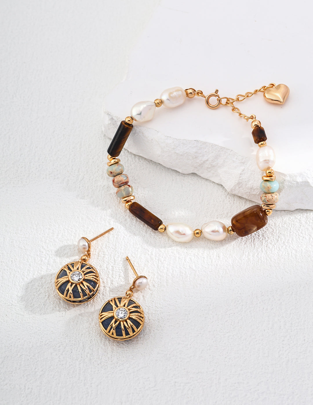 Natural Pearl & Gemstone Beaded Bracelet – 925 Silver with Shoushan Stone & Tiger’s Eye