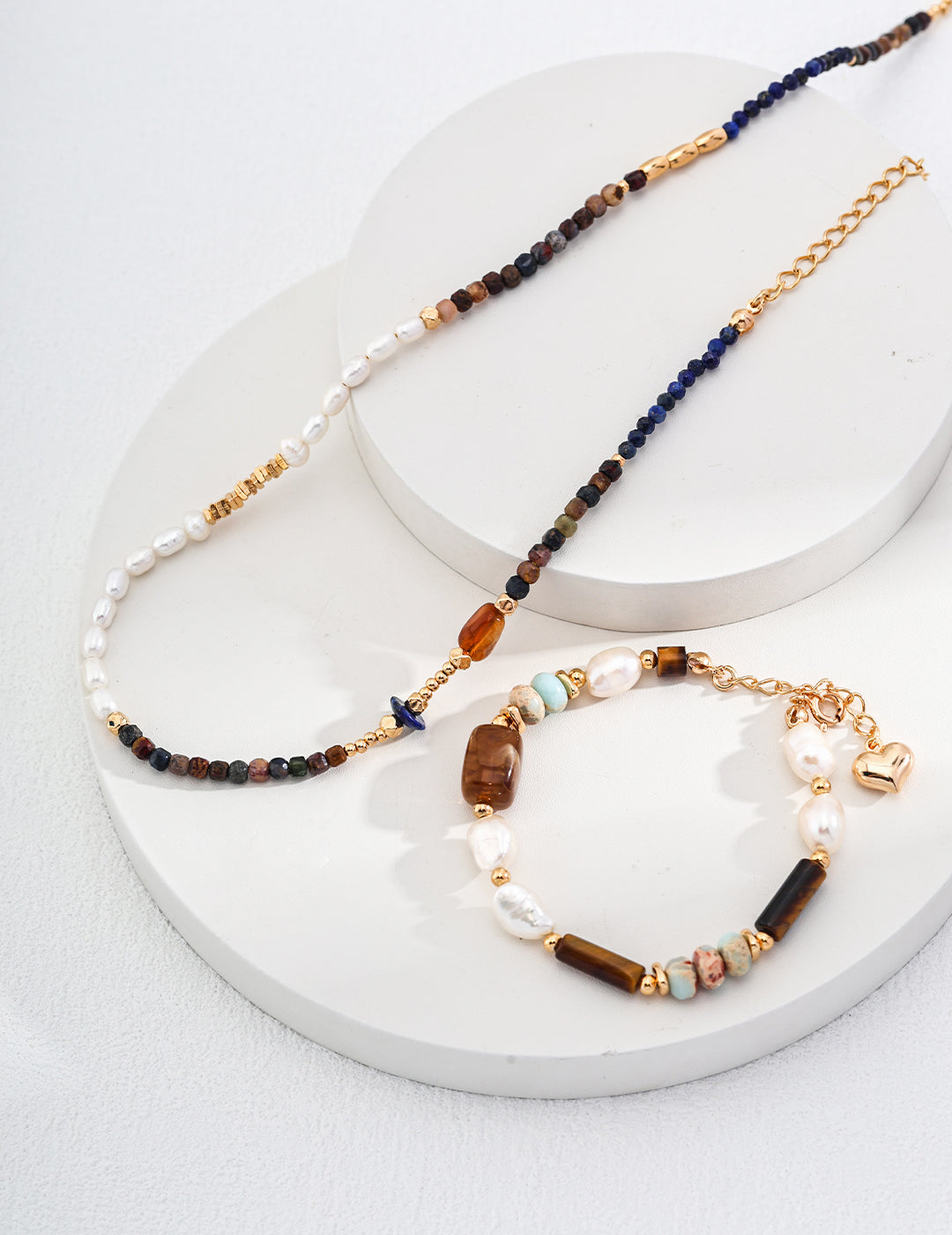 Natural Pearl & Gemstone Beaded Bracelet – 925 Silver with Shoushan Stone & Tiger’s Eye