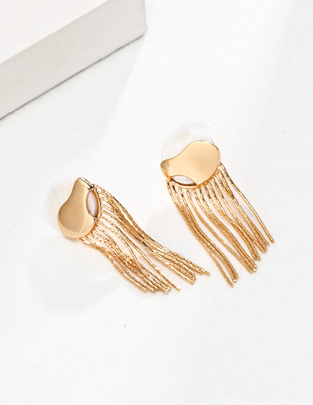 925 Sterling Silver Mother-of-Pearl Fringe Drop Earrings – Minimalist Long Tassel Design