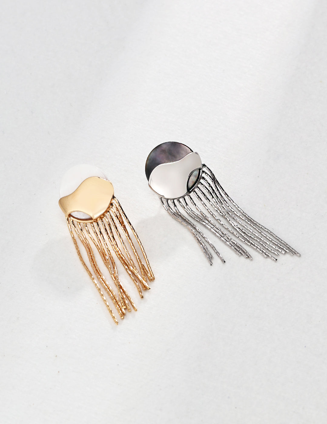 925 Sterling Silver Mother-of-Pearl Fringe Drop Earrings – Minimalist Long Tassel Design