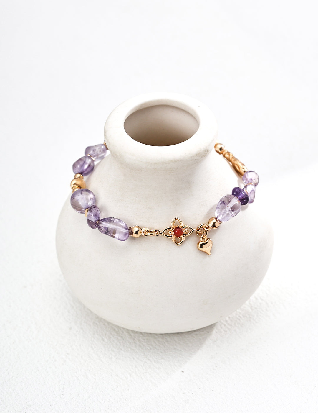 S925 Amethyst Red Agate Bracelet – Vintage Floral Charm Handmade Jewelry