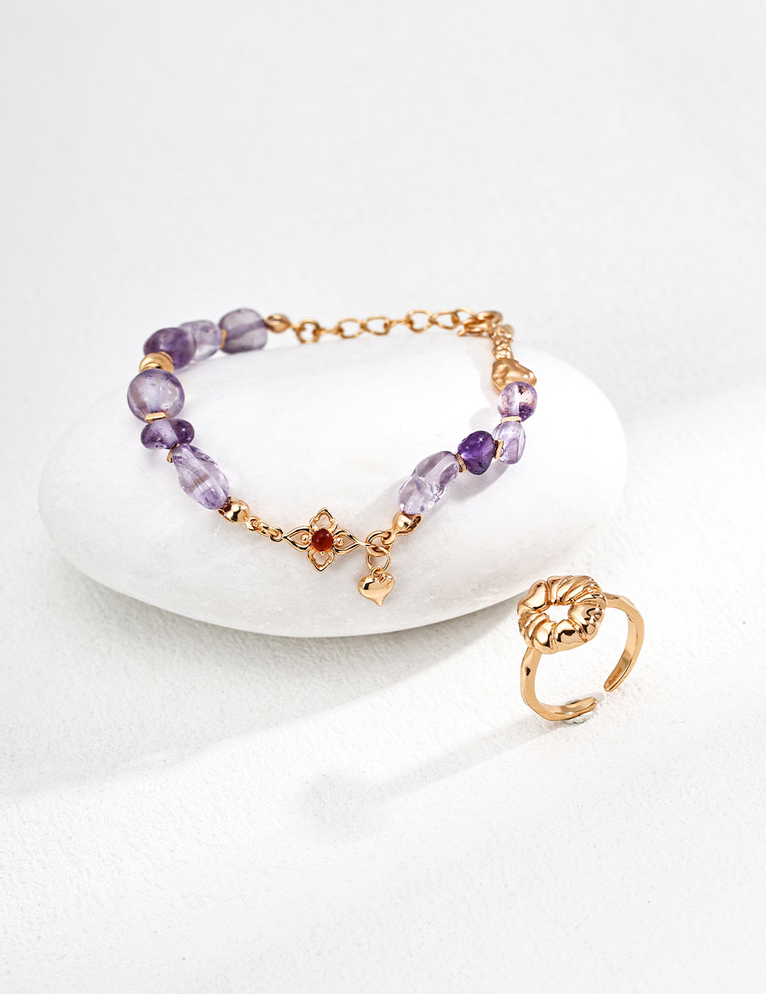 S925 Amethyst Red Agate Bracelet – Vintage Floral Charm Handmade Jewelry