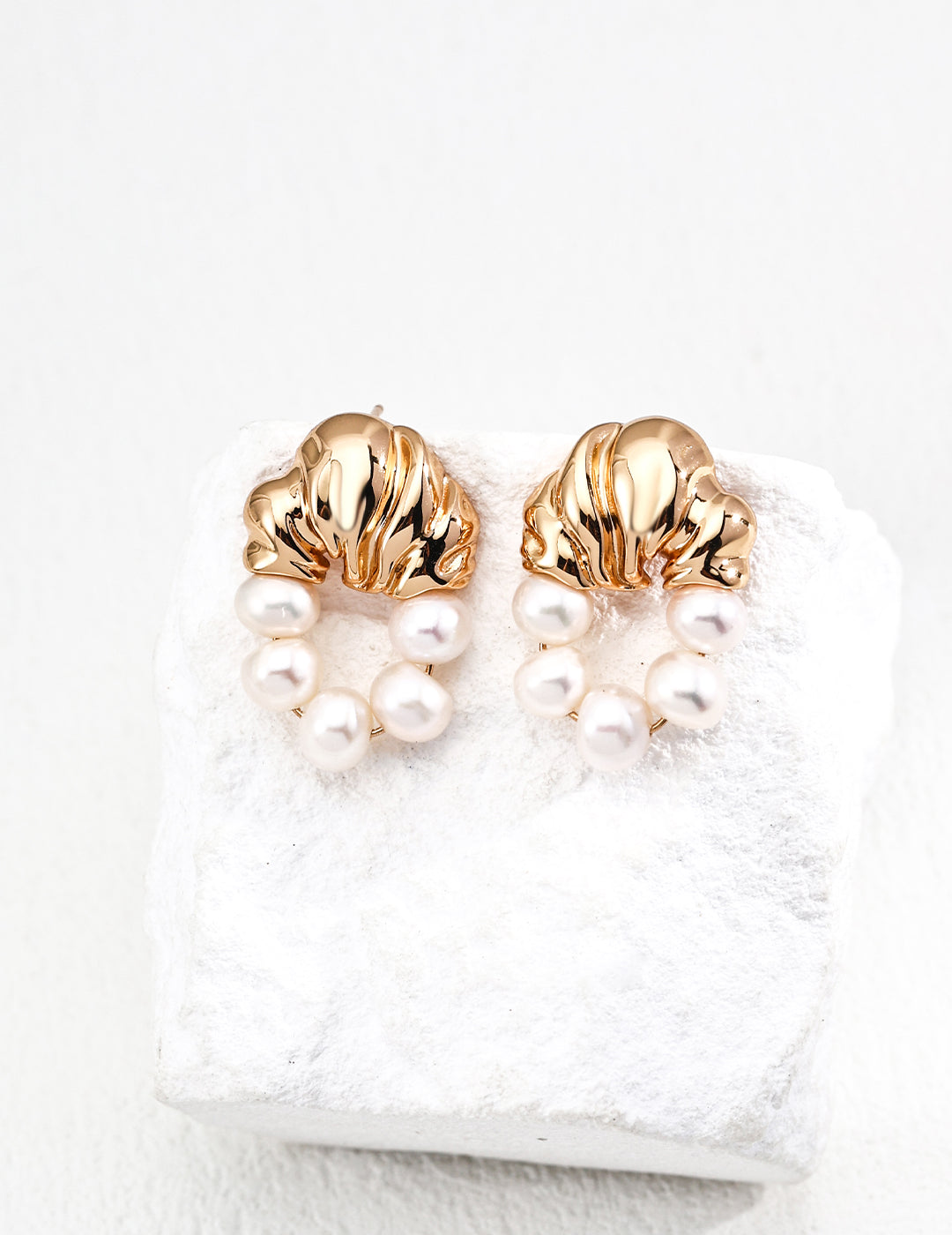 Vintage Shell & Pearl Jewelry Set | S925 Gold Plated Earrings + Necklace with Natural Pearls