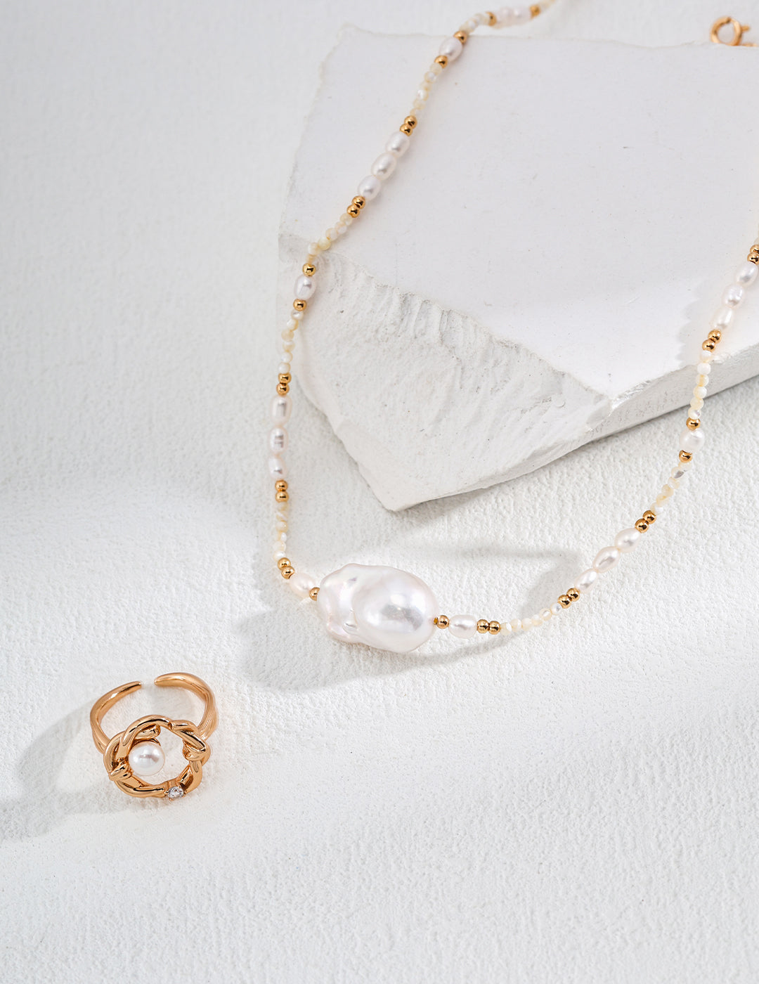 Baroque Pearl Drop Earrings & Pendant Necklace Set | S925 Sterling Silver Minimalist Shell Jewelry