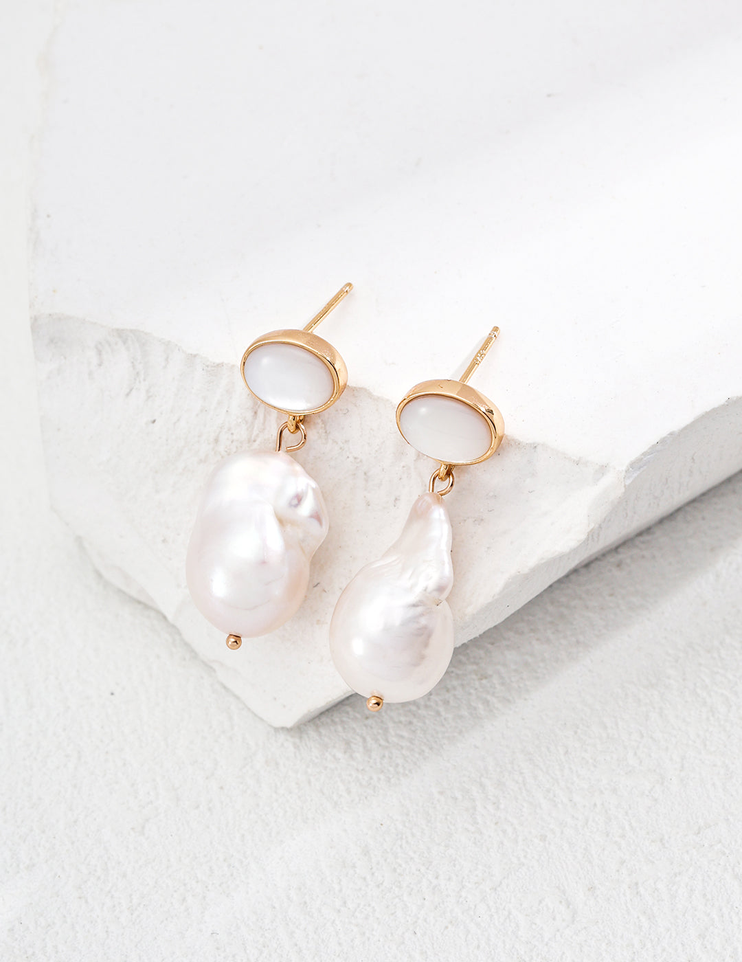 Baroque Pearl Drop Earrings & Pendant Necklace Set | S925 Sterling Silver Minimalist Shell Jewelry