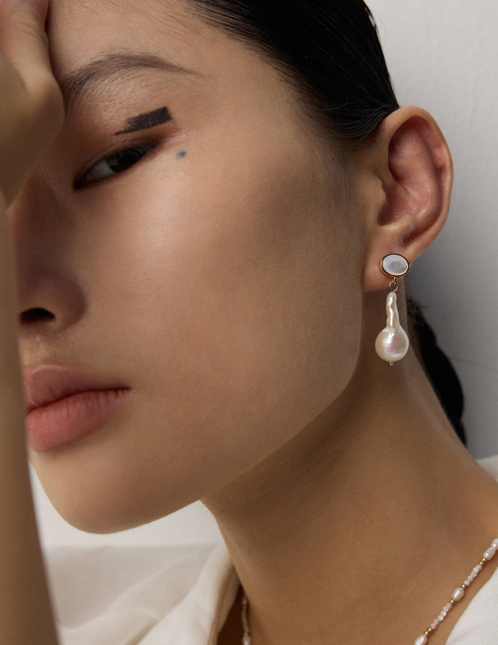 Baroque Pearl Drop Earrings & Pendant Necklace Set | S925 Sterling Silver Minimalist Shell Jewelry