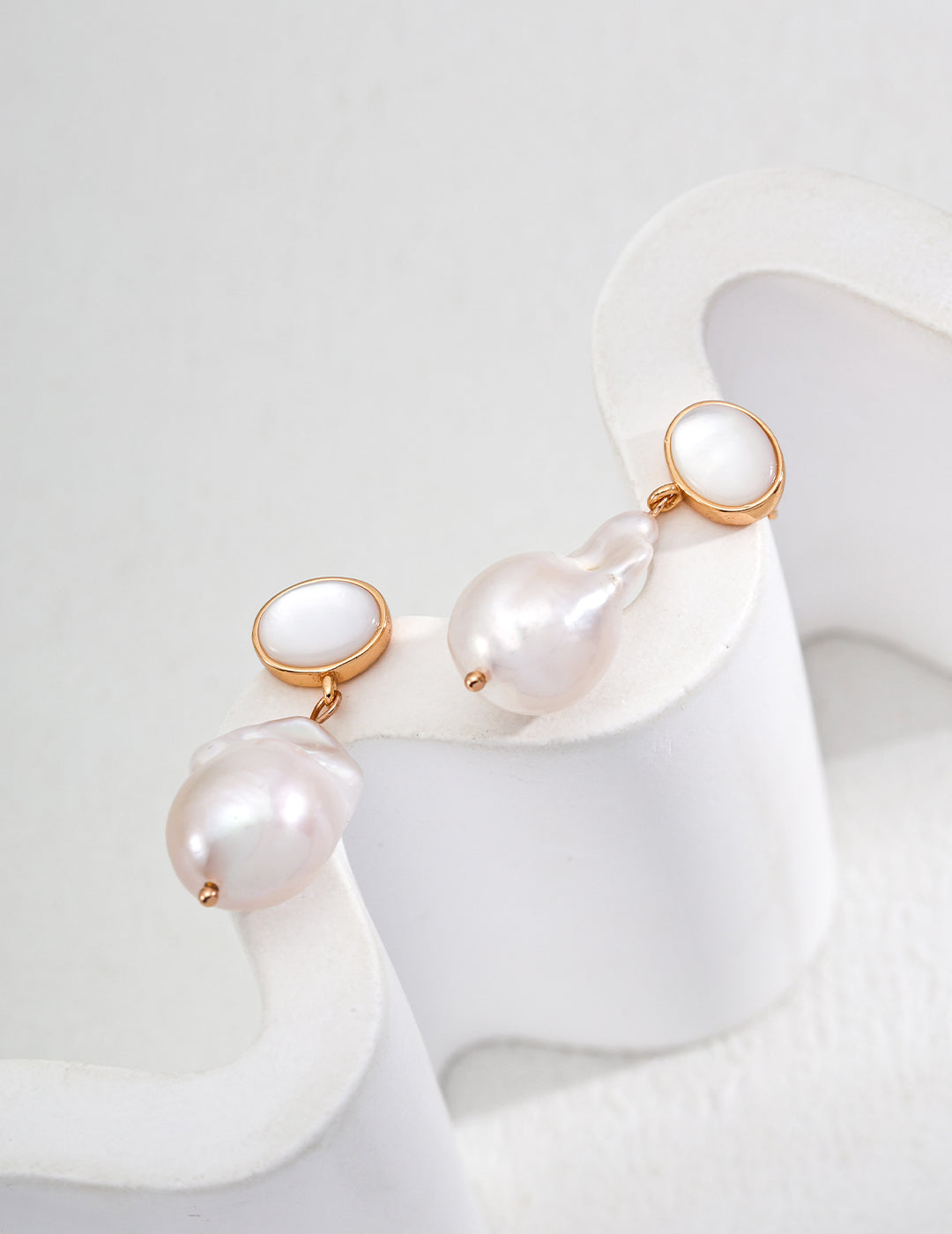 Baroque Pearl Drop Earrings & Pendant Necklace Set | S925 Sterling Silver Minimalist Shell Jewelry