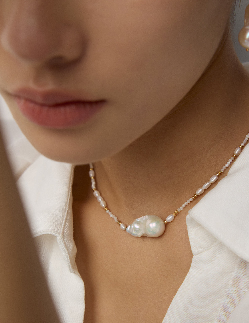 Baroque Pearl Drop Earrings & Pendant Necklace Set | S925 Sterling Silver Minimalist Shell Jewelry