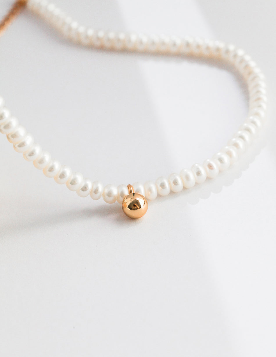 925 Sterling Silver Mini Gold Pearl Necklace