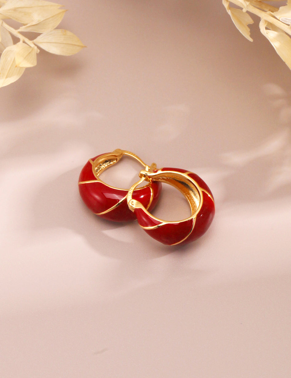 Classic Red Enamel Hoop Earrings | 925 Sterling Silver