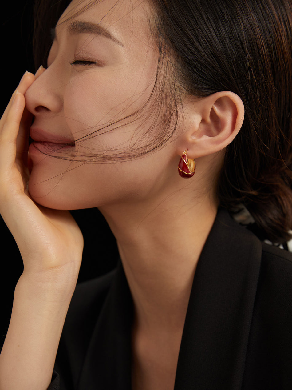 Classic Red Enamel Hoop Earrings | 925 Sterling Silver