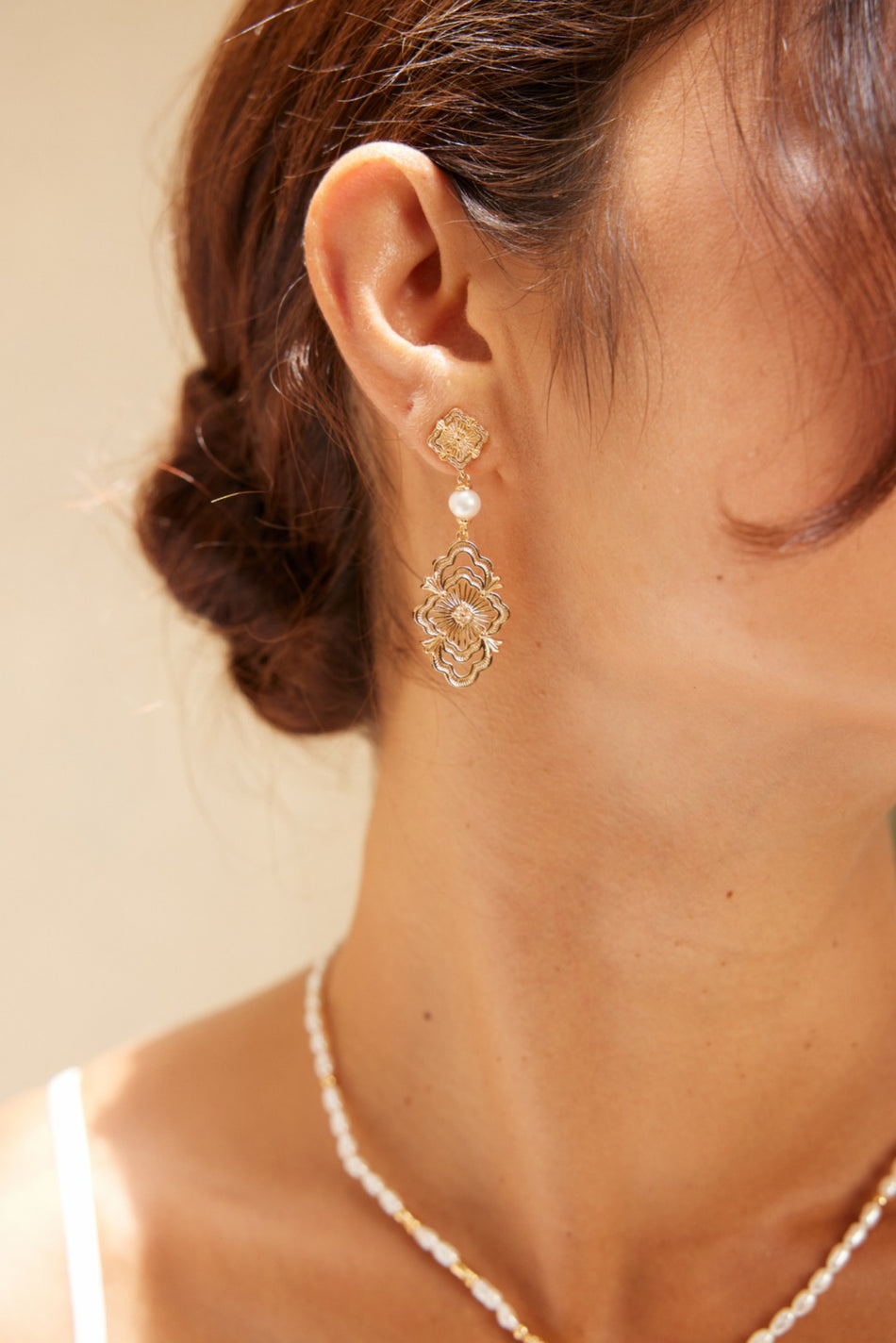 Regal Vintage Middle Eastern-Inspired Sterling Silver Pearl Earrings