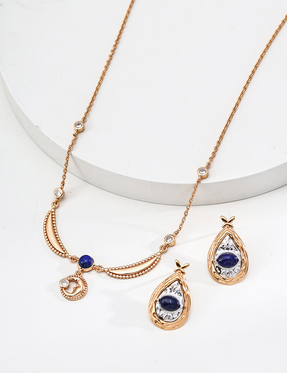 Elegant Vintage】 S925 Silver Lapis Lazuli & Zircon Earrings