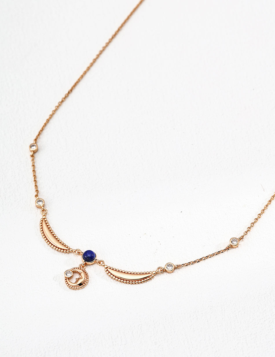Elegant Vintage S925 Silver Lapis Lazuli & Zircon Necklace