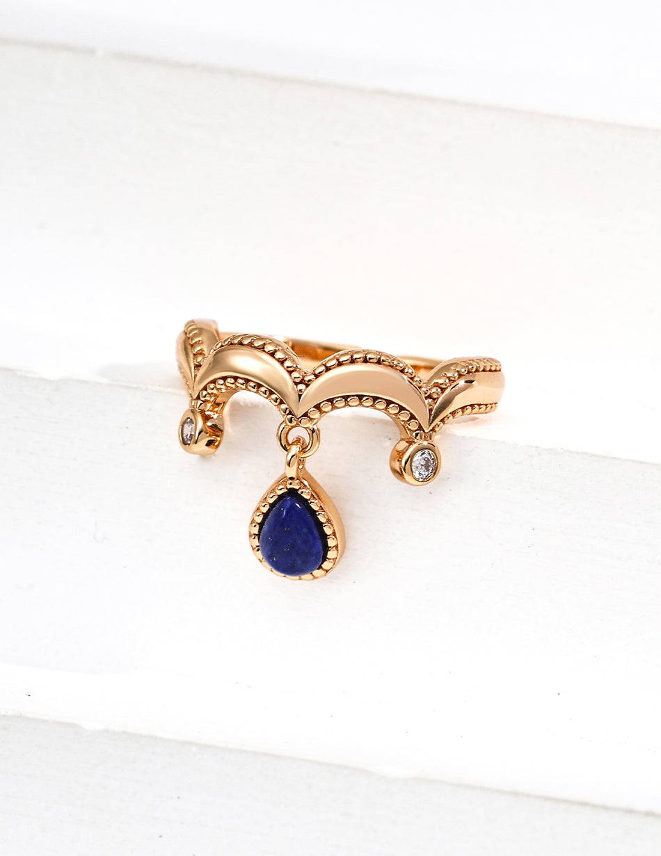Vintage Elegance S925 Silver Lapis Lazuli & Zircon Open Ring