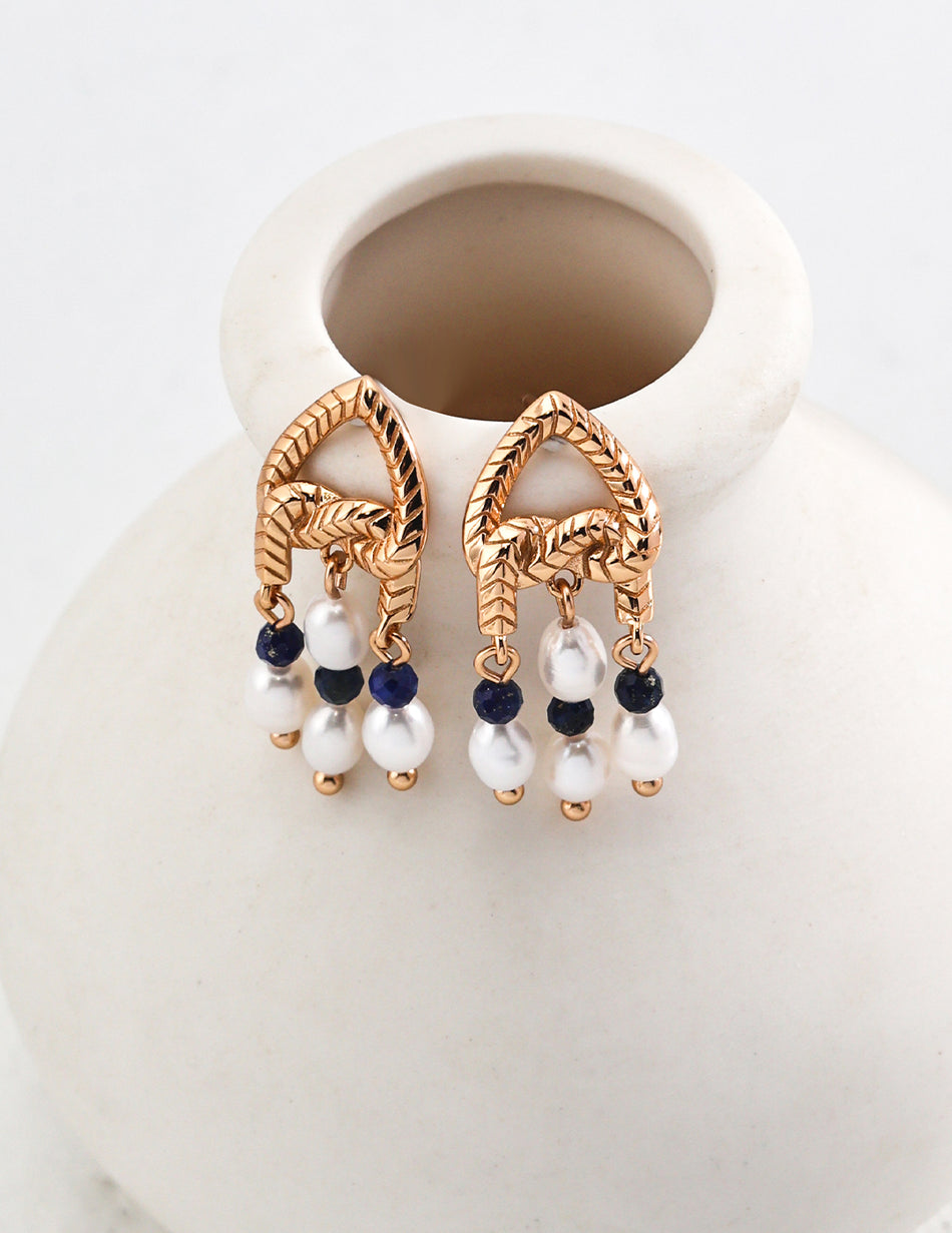 Vintage Charm S925 Silver Lapis Lazuli & Pearl Dangle Earrings