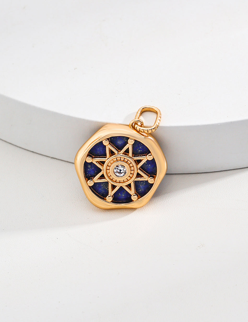 European Elegance S925 Silver Lapis Lazuli & Zircon Compass Pendant Necklace