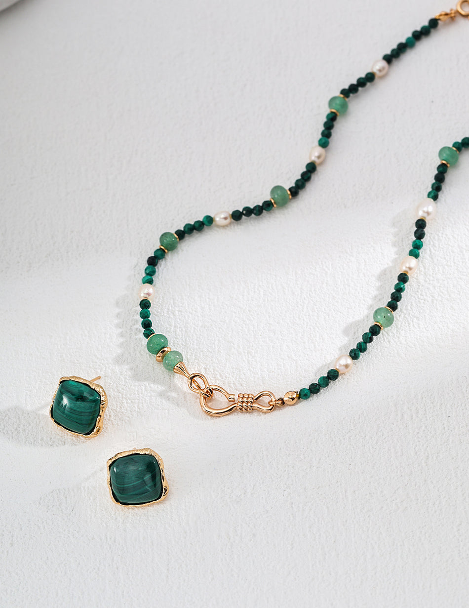 S925 Sterling Silver Green Dongling Jade & Malachite Beaded Necklace/Bracelet（ dual-purpose accessory ）