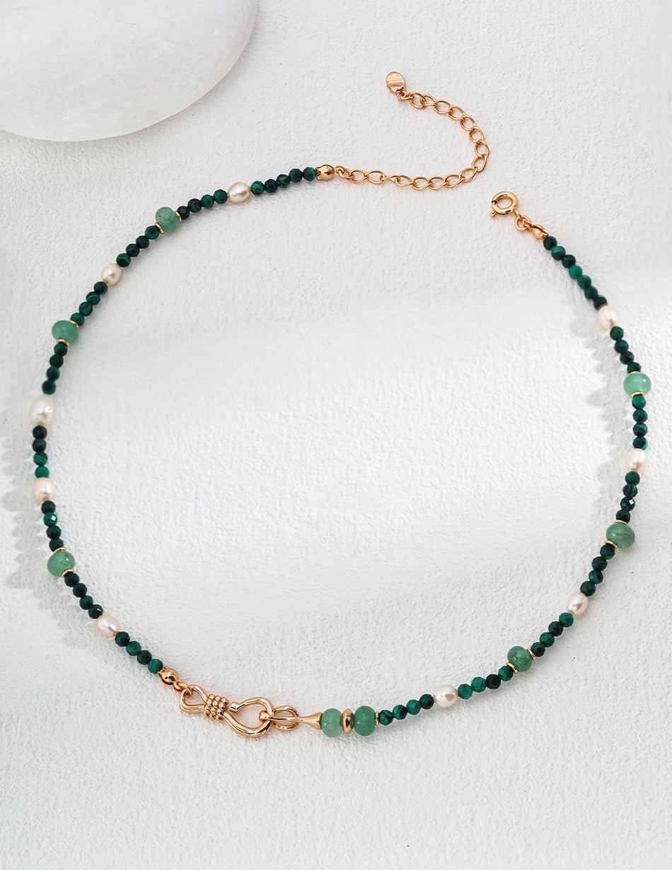 S925 Sterling Silver Green Dongling Jade & Malachite Beaded Necklace/Bracelet（ dual-purpose accessory ）