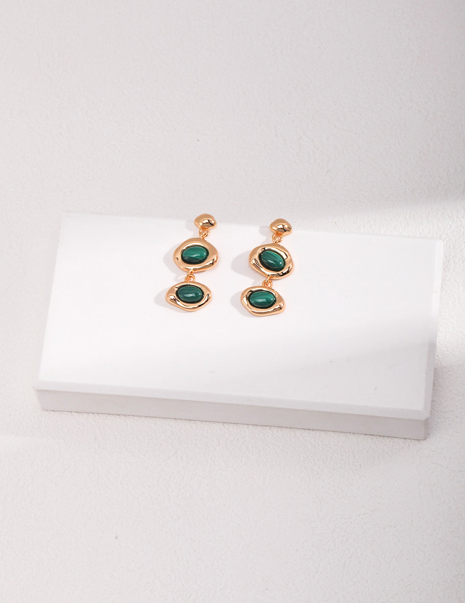 S925 Sterling Silver Malachite Drop Earrings | Vintage Elegance