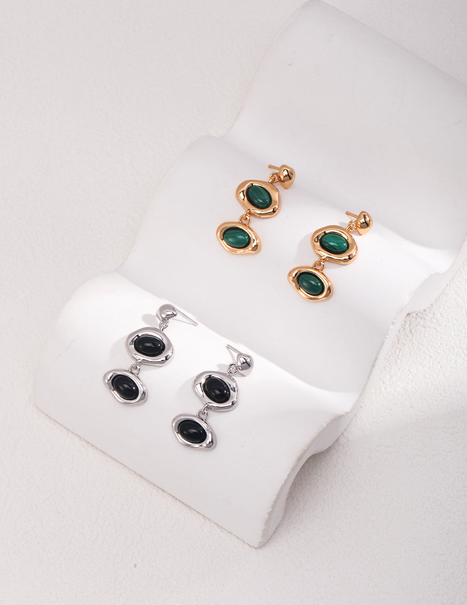 S925 Sterling Silver Malachite Drop Earrings | Vintage Elegance