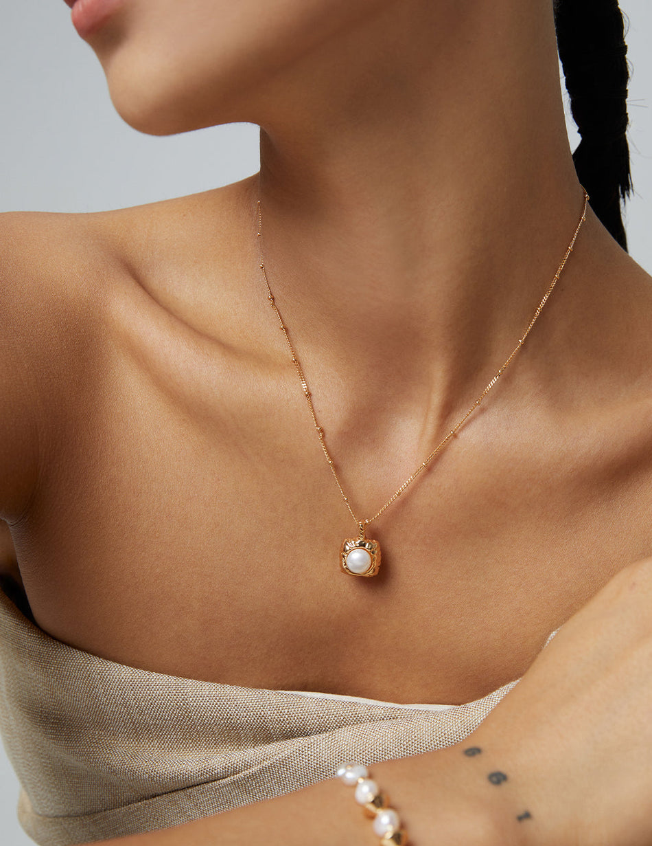 Waterproof Gold Plated 925 Sterling Silver Pearl Necklace