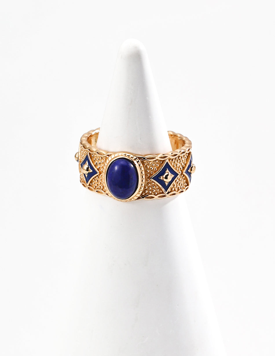 Vintage Blue Enamel Lapis Lazuli/Mother of Pearl Adjustable Ring