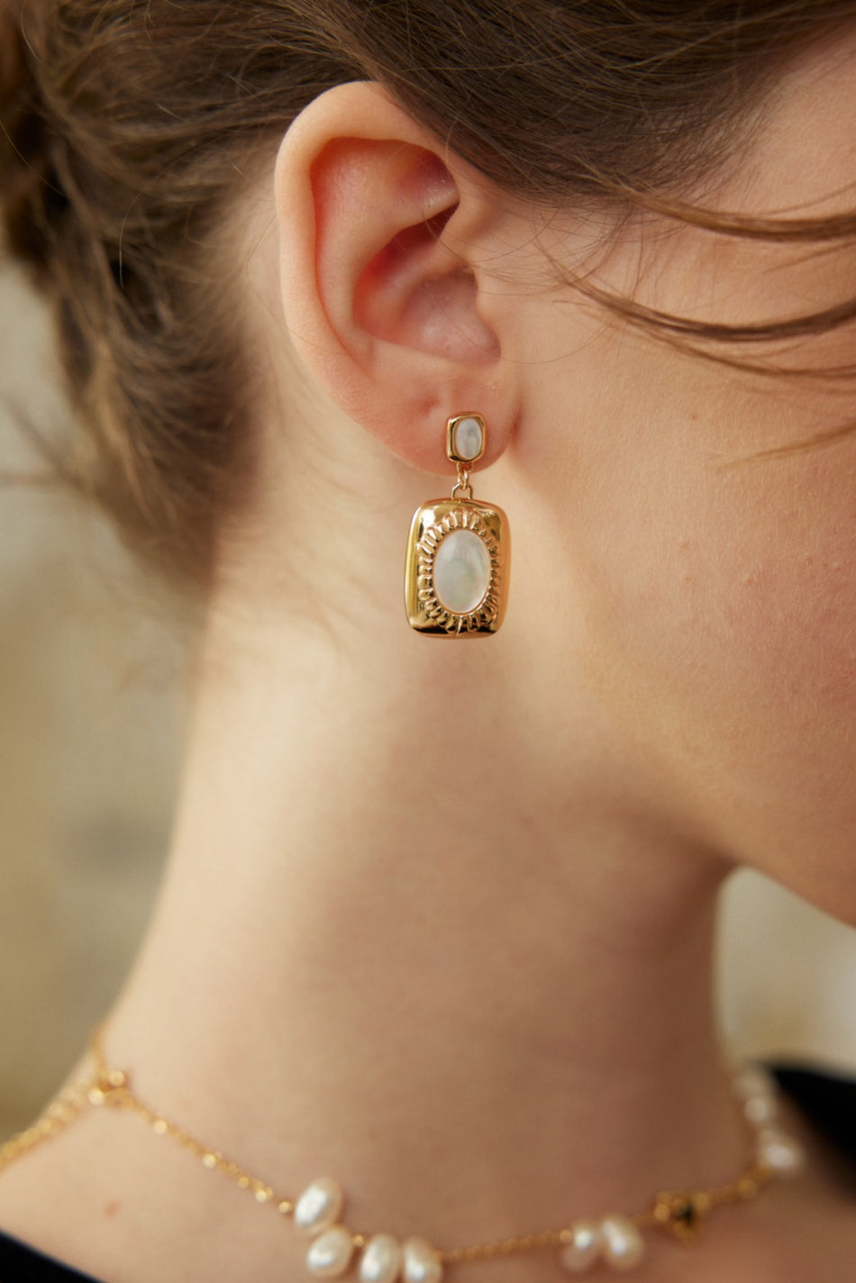 S925 Vintage Silver Wire Pearl Earrings