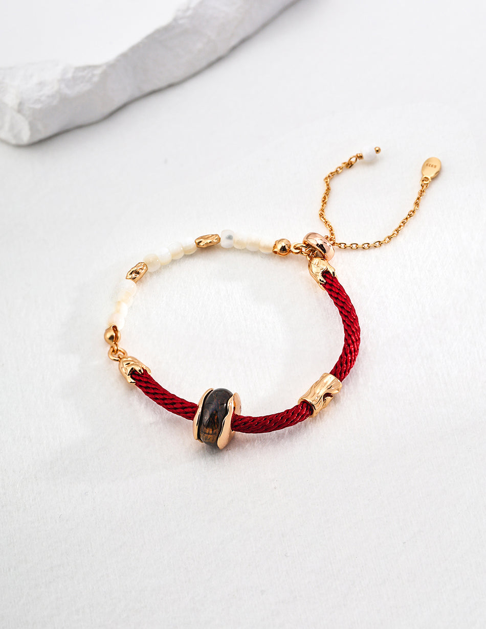 Tiger’s Eye & Pearl Woven Bracelet – Heritage Harmony Series