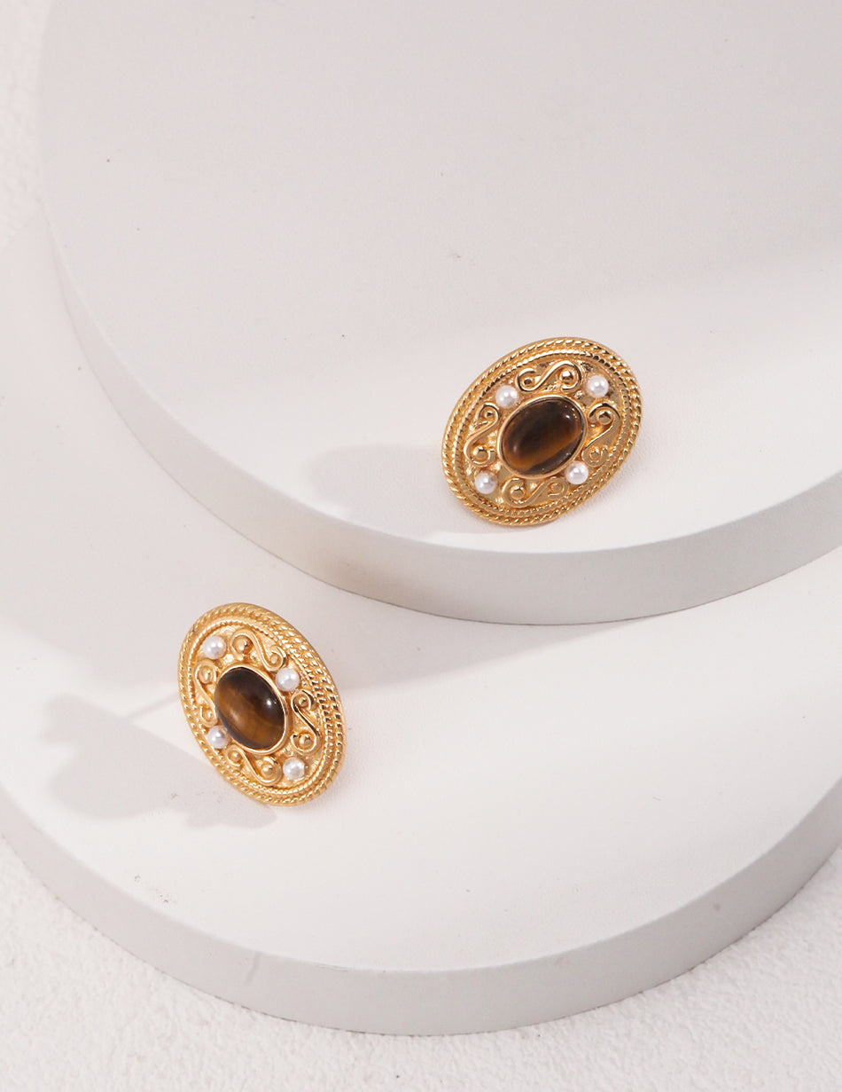 Product Detail | Tiger’s Eye Hoop Earrings – Classic Gold Edition