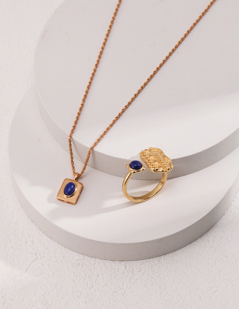 Layered Elegance: S925 Vintage Gold Lapis Lazuli Necklace