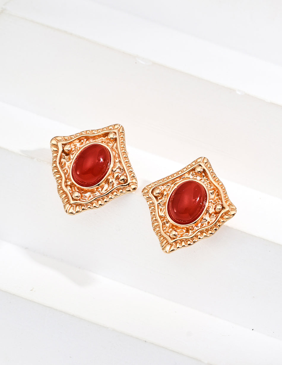 Royal Vintage: S925 Gemstone Stud Earrings