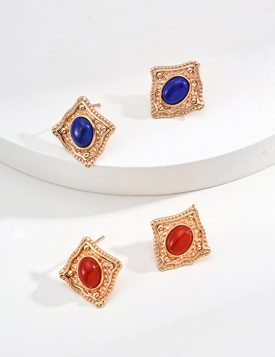 Royal Vintage: S925 Gemstone Stud Earrings