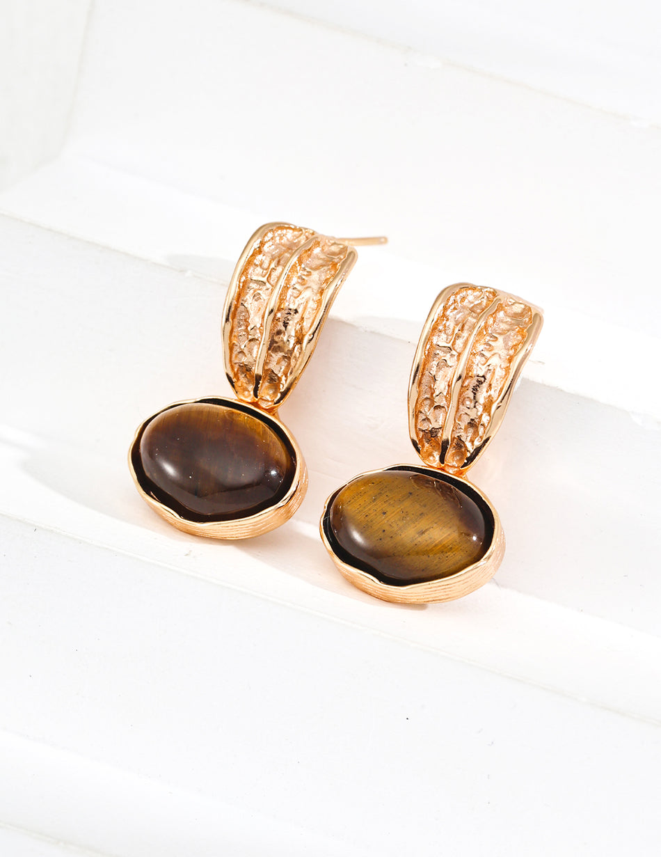Fierce Elegance: S925 Black Agate & Tiger Eye Earrings