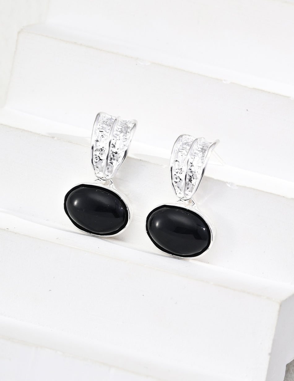 Fierce Elegance: S925 Black Agate & Tiger Eye Earrings