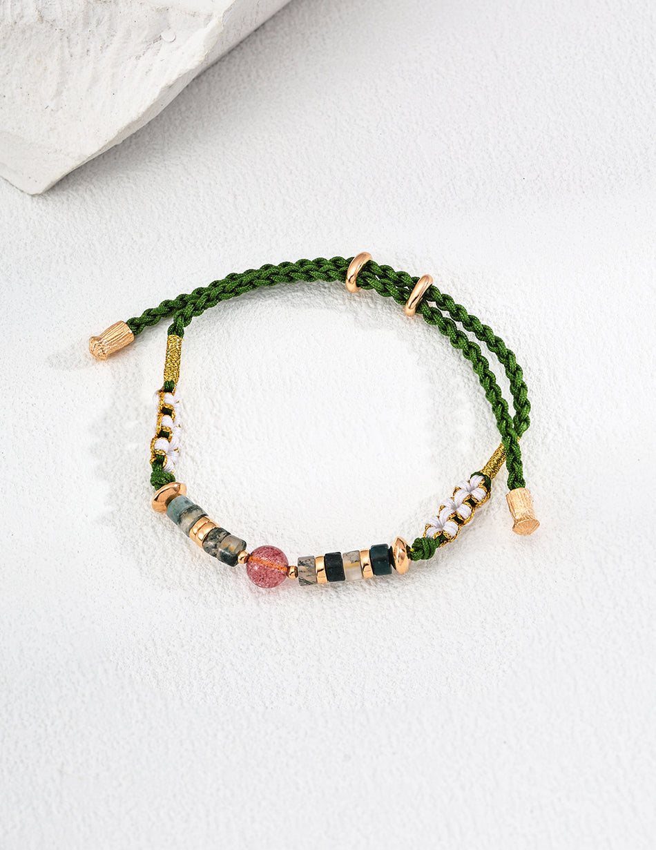 Strawberry Garden: S925 Crystal & Agate Braided Bracelet