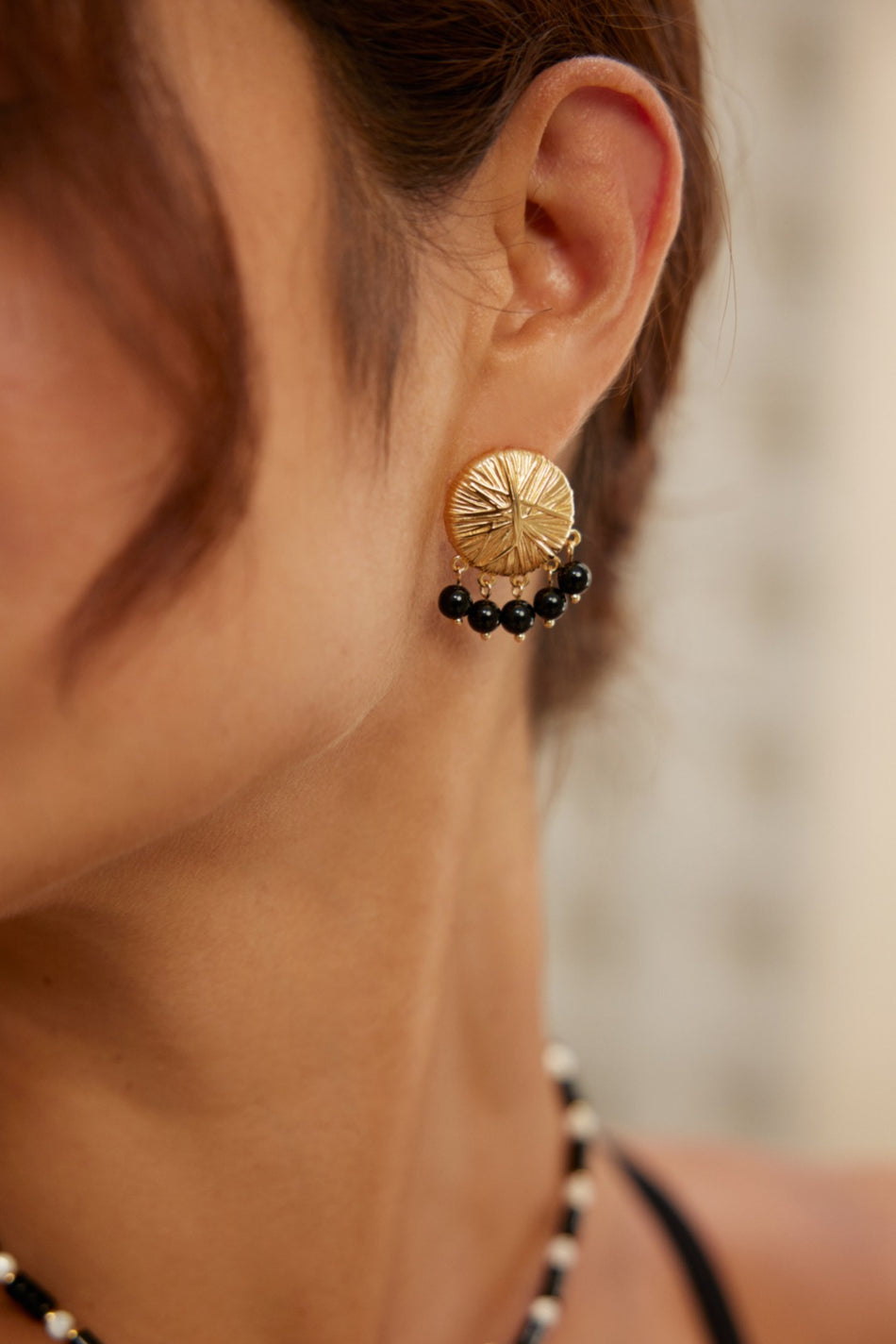 Golden Escape: S925 Black Agate Statement Earrings