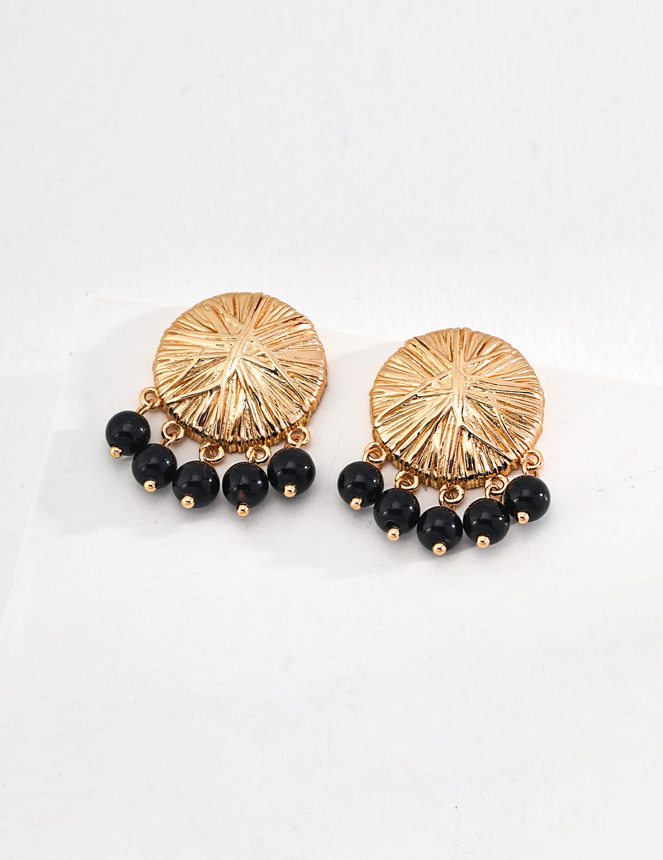 Golden Escape: S925 Black Agate Statement Earrings