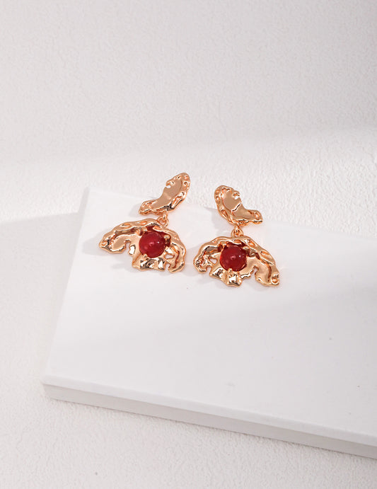 Whispers of Autumn: S925 Red Agate Butterfly Earrings